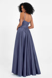 Spaghetti Straps Satin Ball Prom Gowns Long Formal Evening Party Gowns Dresses