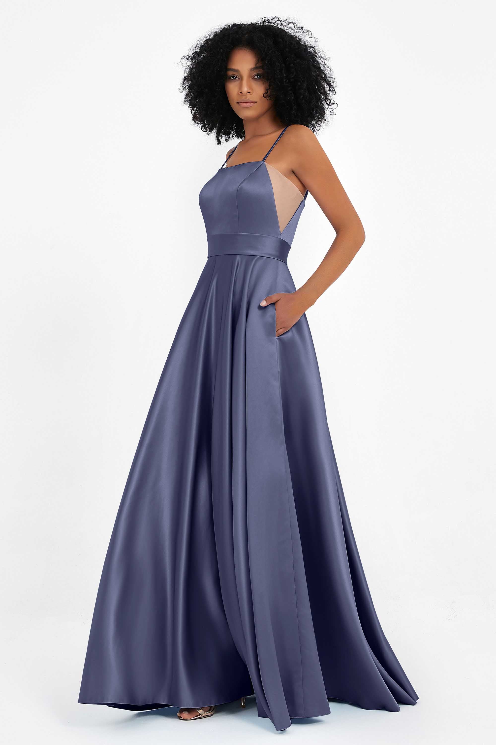 Spaghetti Straps Satin Ball Prom Gowns Long Formal Evening Party Gowns Dresses