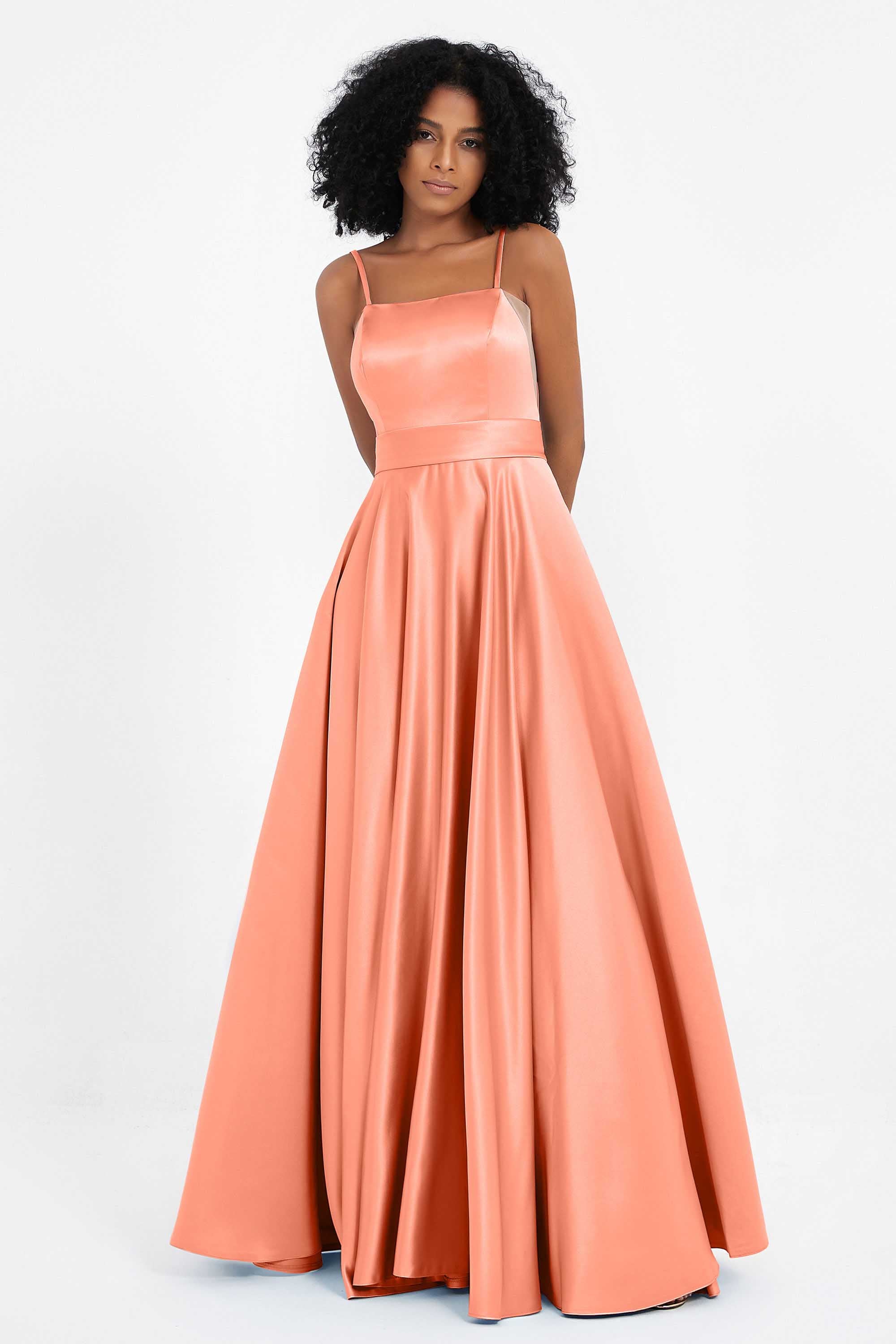 Spaghetti Straps Satin Ball Prom Gowns Long Formal Evening Party Gowns Dresses