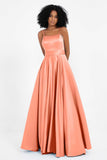 Spaghetti Straps Satin Ball Prom Gowns Long Formal Evening Party Gowns Dresses