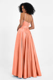 Spaghetti Straps Satin Ball Prom Gowns Long Formal Evening Party Gowns Dresses
