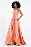 Spaghetti Straps Satin Ball Prom Gowns Long Formal Evening Party Gowns Dresses