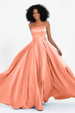Spaghetti Straps Satin Ball Prom Gowns Long Formal Evening Party Gowns Dresses