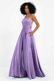 Spaghetti Straps Satin Ball Prom Gowns Long Formal Evening Party Gowns Dresses