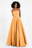 Spaghetti Straps Satin Ball Prom Gowns Long Formal Evening Party Gowns Dresses