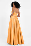 Spaghetti Straps Satin Ball Prom Gowns Long Formal Evening Party Gowns Dresses