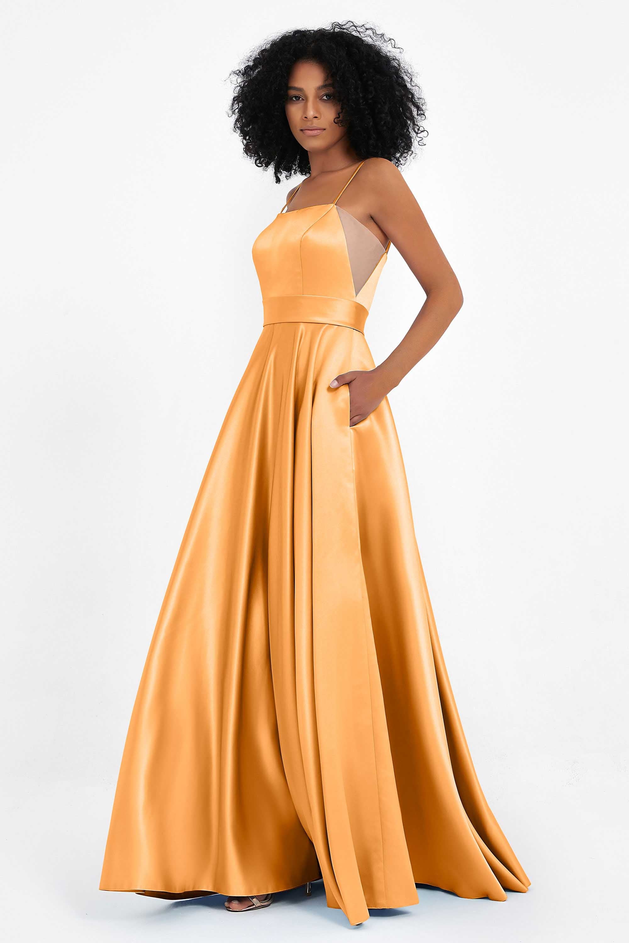 Spaghetti Straps Satin Ball Prom Gowns Long Formal Evening Party Gowns Dresses