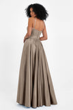 Spaghetti Straps Satin Ball Prom Gowns Long Formal Evening Party Gowns Dresses