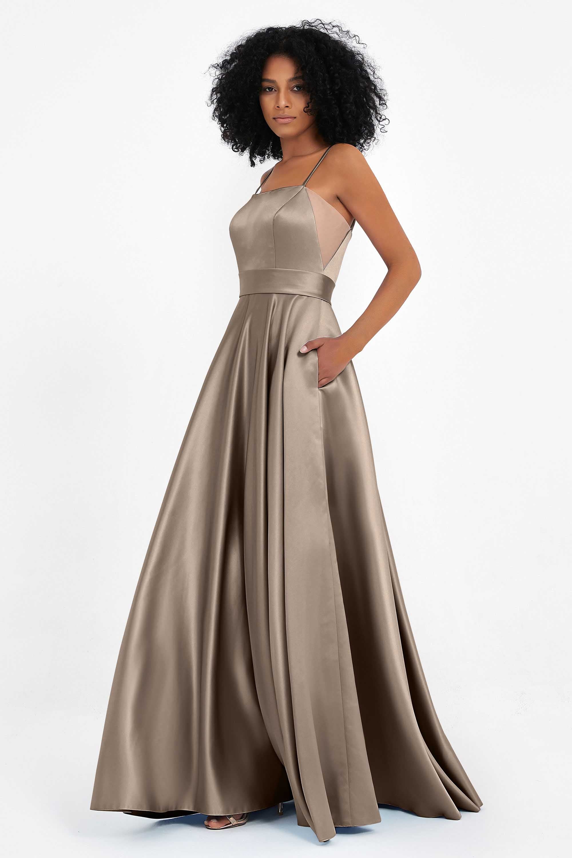 Spaghetti Straps Satin Ball Prom Gowns Long Formal Evening Party Gowns Dresses