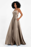 Spaghetti Straps Satin Ball Prom Gowns Long Formal Evening Party Gowns Dresses