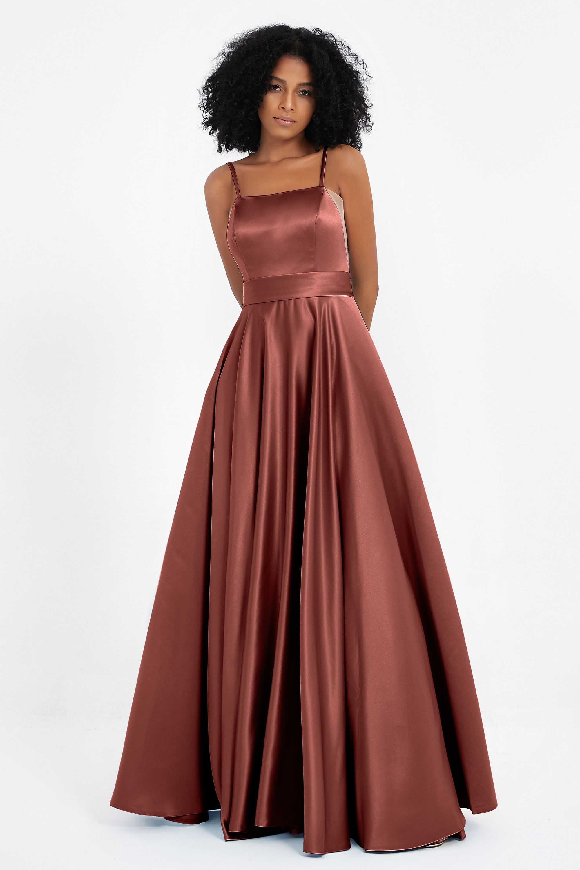 Spaghetti Straps Satin Ball Prom Gowns Long Formal Evening Party Gowns Dresses