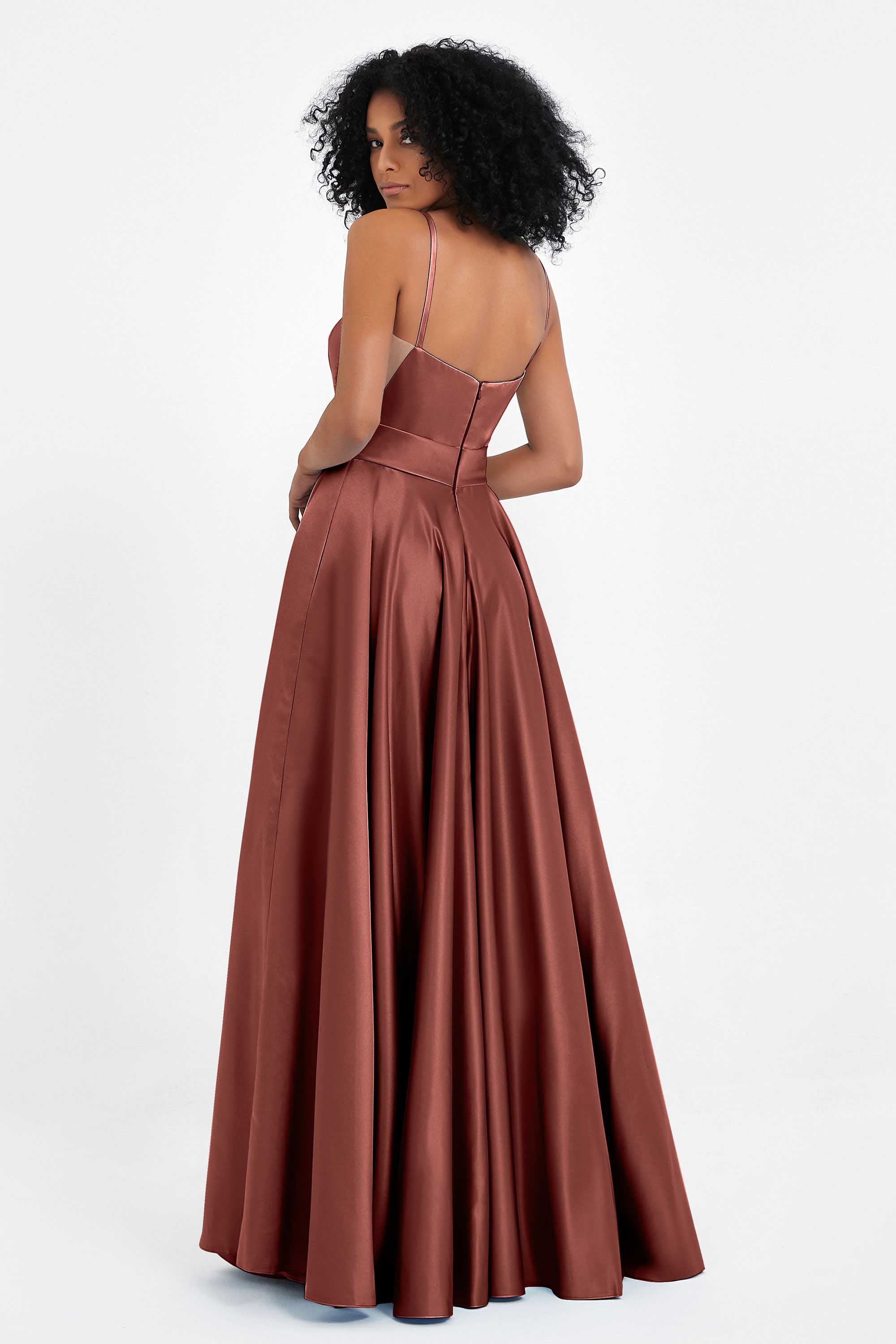 Spaghetti Straps Satin Ball Prom Gowns Long Formal Evening Party Gowns Dresses