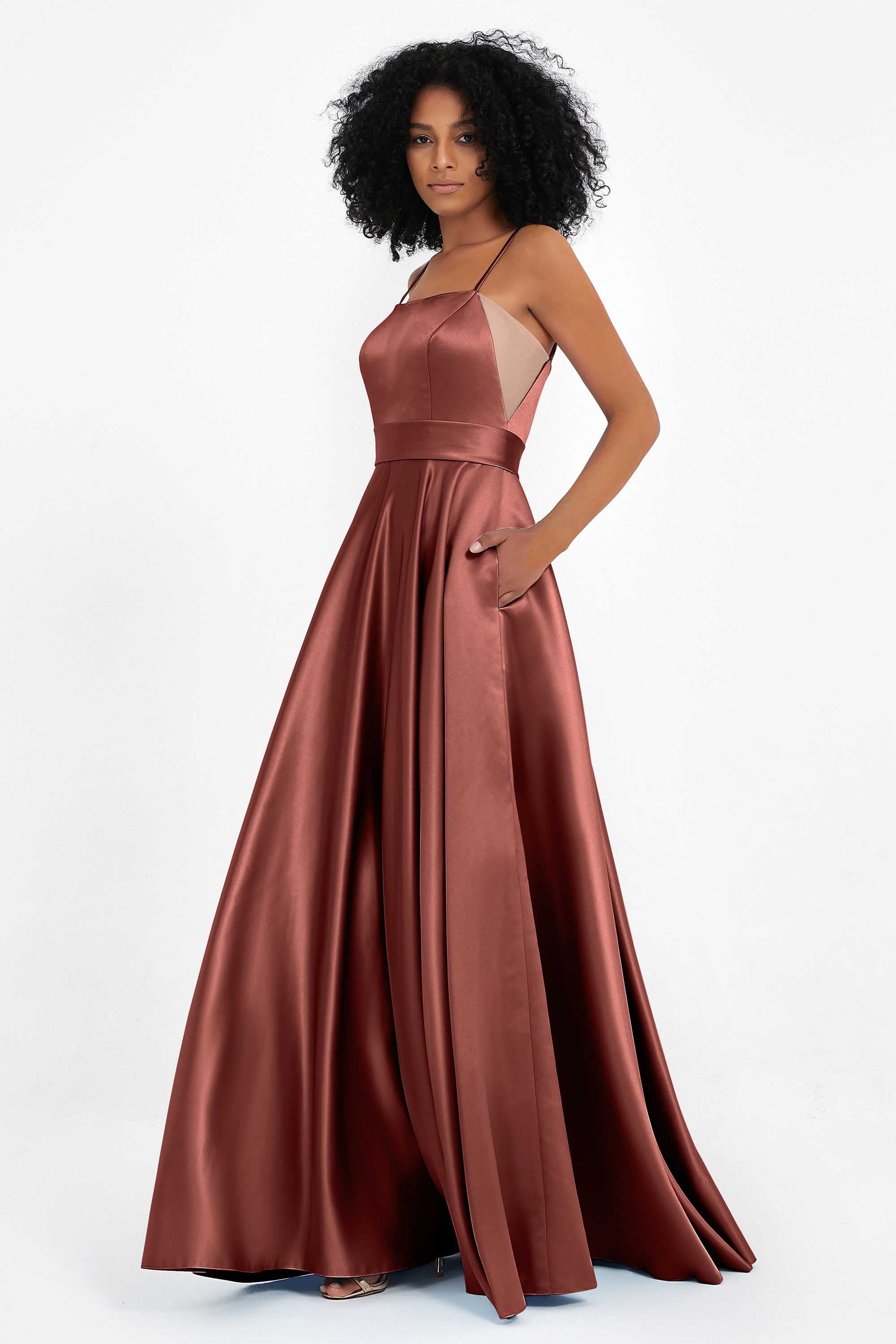 Spaghetti Straps Satin Ball Prom Gowns Long Formal Evening Party Gowns Dresses