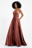 Spaghetti Straps Satin Ball Prom Gowns Long Formal Evening Party Gowns Dresses