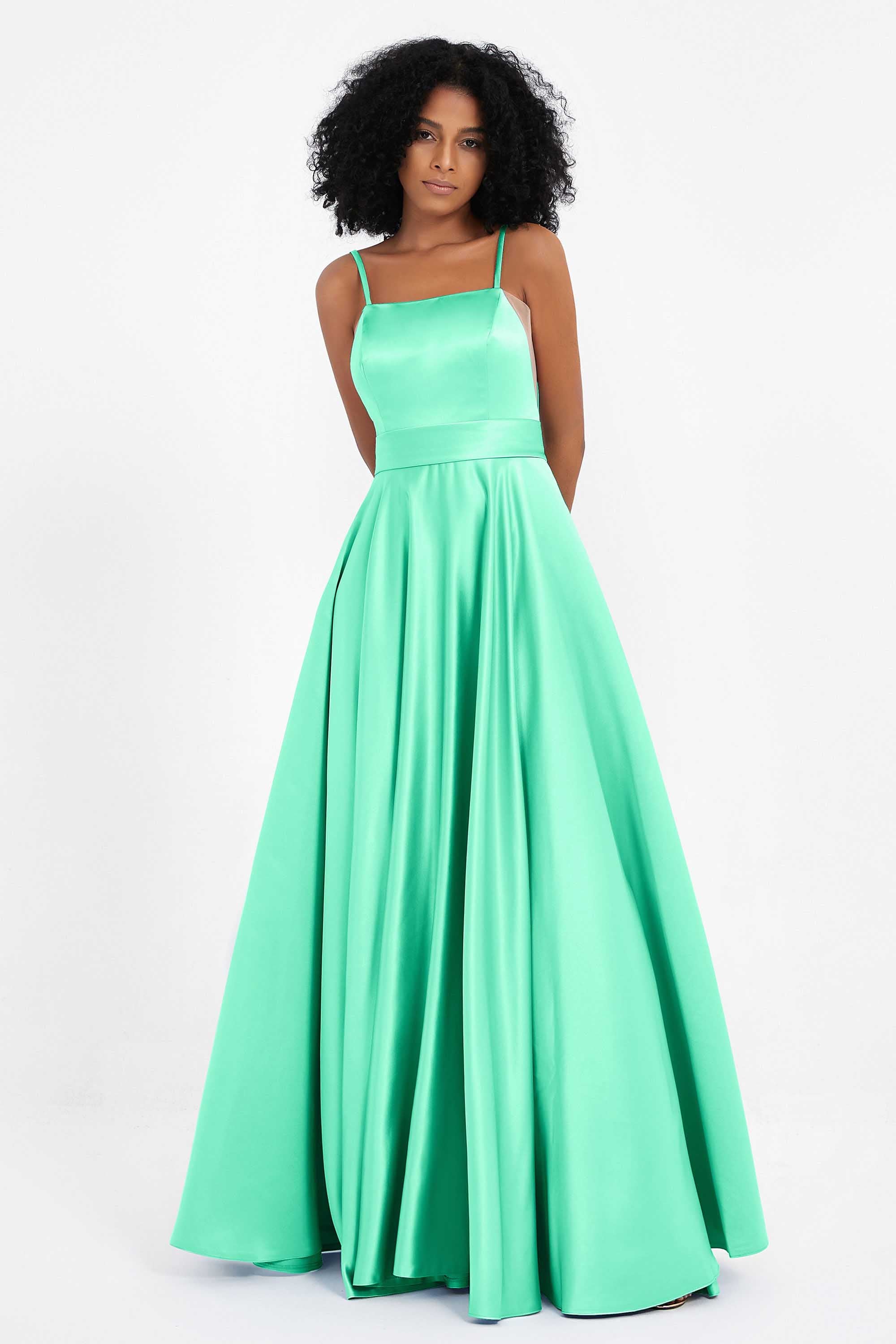 Spaghetti Straps Satin Ball Prom Gowns Long Formal Evening Party Gowns Dresses
