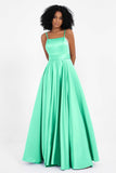 Spaghetti Straps Satin Ball Prom Gowns Long Formal Evening Party Gowns Dresses