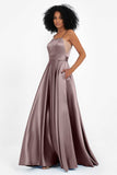 Spaghetti Straps Satin Ball Prom Gowns Long Formal Evening Party Gowns Dresses