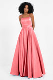 Spaghetti Straps Satin Ball Prom Gowns Long Formal Evening Party Gowns Dresses