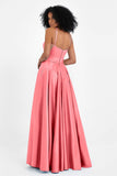 Spaghetti Straps Satin Ball Prom Gowns Long Formal Evening Party Gowns Dresses