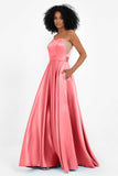 Spaghetti Straps Satin Ball Prom Gowns Long Formal Evening Party Gowns Dresses