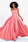 Spaghetti Straps Satin Ball Prom Gowns Long Formal Evening Party Gowns Dresses