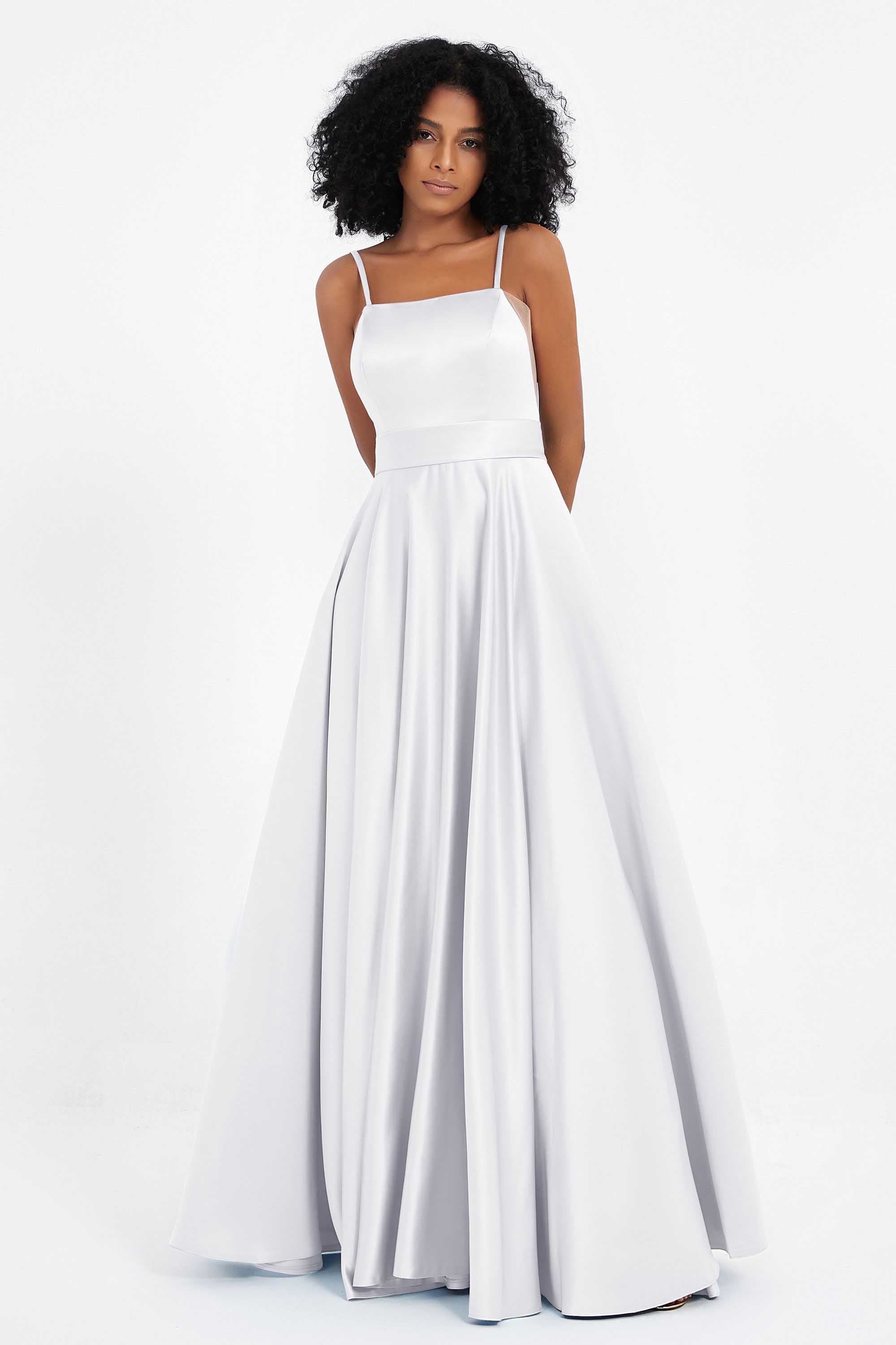 Spaghetti Straps Satin Ball Prom Gowns Long Formal Evening Party Gowns Dresses