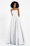 Spaghetti Straps Satin Ball Prom Gowns Long Formal Evening Party Gowns Dresses