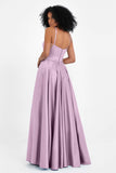 Spaghetti Straps Satin Ball Prom Gowns Long Formal Evening Party Gowns Dresses