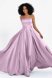 Spaghetti Straps Satin Ball Prom Gowns Long Formal Evening Party Gowns Dresses
