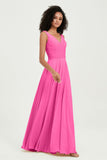 V Neck Chiffon Sleeveless Bridesmaid Dress Pleated Formal Evening Prom Dresses with Bow Sash