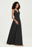 V Neck Chiffon Sleeveless Bridesmaid Dress Pleated Formal Evening Prom Dresses with Bow Sash