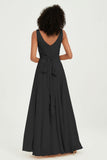 V Neck Chiffon Sleeveless Bridesmaid Dress Pleated Formal Evening Prom Dresses with Bow Sash
