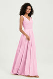 V Neck Chiffon Sleeveless Bridesmaid Dress Pleated Formal Evening Prom Dresses with Bow Sash