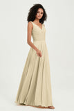 V Neck Chiffon Sleeveless Bridesmaid Dress Pleated Formal Evening Prom Dresses with Bow Sash
