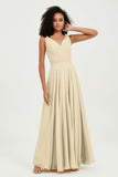 V Neck Chiffon Sleeveless Bridesmaid Dress Pleated Formal Evening Prom Dresses with Bow Sash
