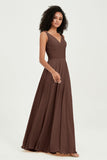 V Neck Chiffon Sleeveless Bridesmaid Dress Pleated Formal Evening Prom Dresses with Bow Sash