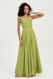 V Neck Chiffon Sleeveless Bridesmaid Dress Pleated Formal Evening Prom Dresses with Bow Sash