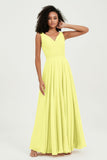 V Neck Chiffon Sleeveless Bridesmaid Dress Pleated Formal Evening Prom Dresses with Bow Sash