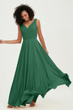 V Neck Chiffon Sleeveless Bridesmaid Dress Pleated Formal Evening Prom Dresses with Bow Sash