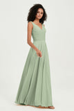 V Neck Chiffon Sleeveless Bridesmaid Dress Pleated Formal Evening Prom Dresses with Bow Sash