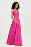 V Neck Chiffon Sleeveless Bridesmaid Dress Pleated Formal Evening Prom Dresses with Bow Sash