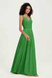 V Neck Chiffon Sleeveless Bridesmaid Dress Pleated Formal Evening Prom Dresses with Bow Sash