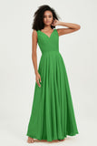 V Neck Chiffon Sleeveless Bridesmaid Dress Pleated Formal Evening Prom Dresses with Bow Sash