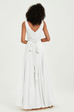 V Neck Chiffon Sleeveless Bridesmaid Dress Pleated Formal Evening Prom Dresses with Bow Sash