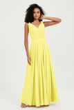 V Neck Chiffon Sleeveless Bridesmaid Dress Pleated Formal Evening Prom Dresses with Bow Sash