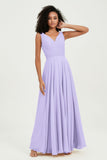 V Neck Chiffon Sleeveless Bridesmaid Dress Pleated Formal Evening Prom Dresses with Bow Sash