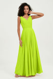 V Neck Chiffon Sleeveless Bridesmaid Dress Pleated Formal Evening Prom Dresses with Bow Sash