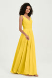 V Neck Chiffon Sleeveless Bridesmaid Dress Pleated Formal Evening Prom Dresses with Bow Sash