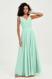 V Neck Chiffon Sleeveless Bridesmaid Dress Pleated Formal Evening Prom Dresses with Bow Sash