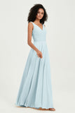 V Neck Chiffon Sleeveless Bridesmaid Dress Pleated Formal Evening Prom Dresses with Bow Sash